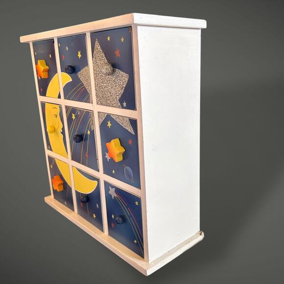 Vintage Wooden Moon and Stars Drawer Box Celestial Jewelry Organizer - Picture 3 of 8